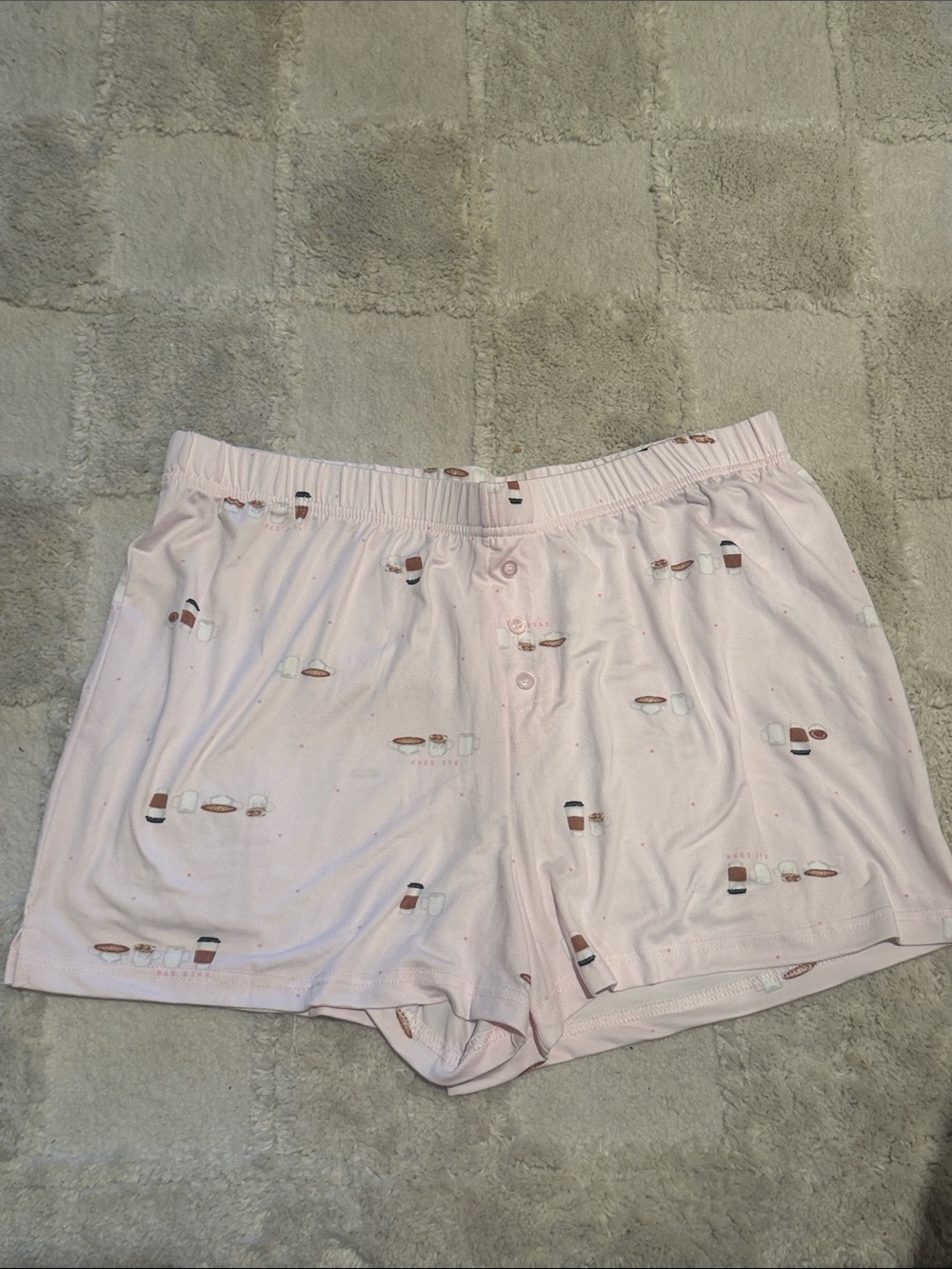 Rae Dunn Light Pink Coffee-Print Sleep Shorts